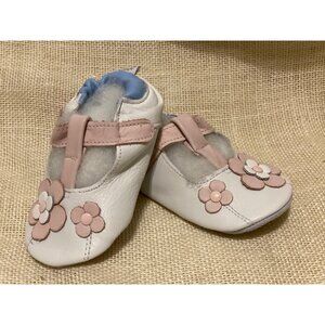 Shooshoos Baby Girls Leather Shoes Pink Flower Soft Sole Size 6-12m